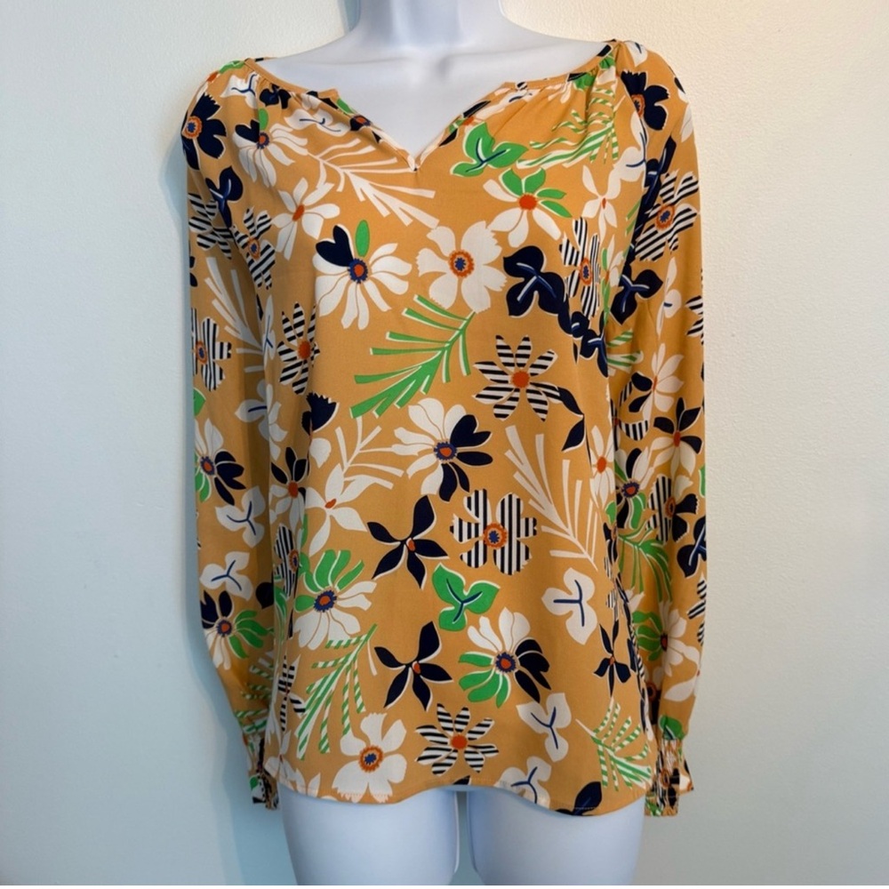 CAbi Floral Print Blouse - Yellow and Green